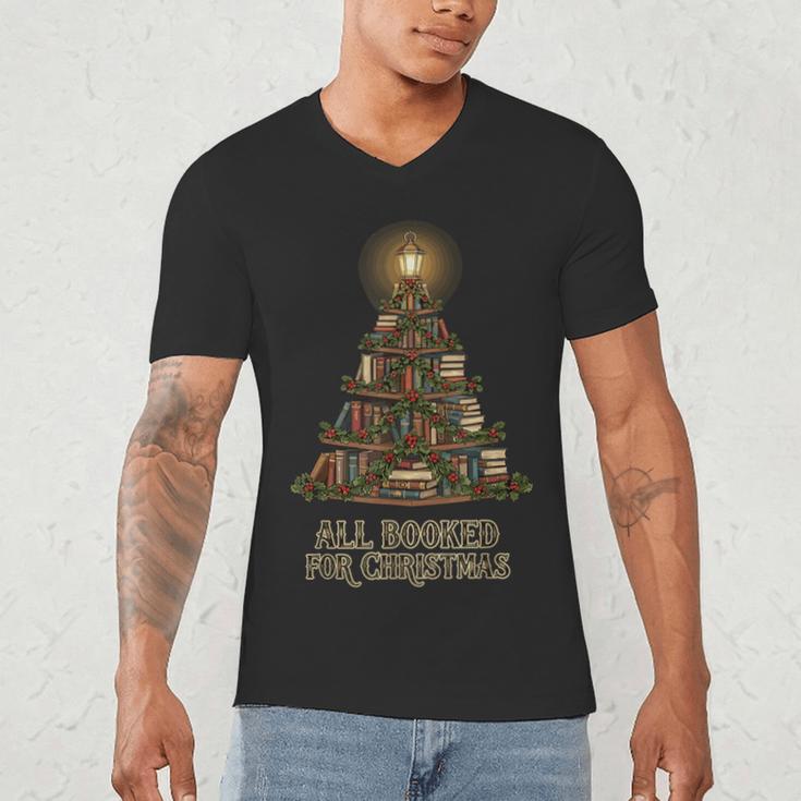 All Booked For Christmas Book Tree Book Lover Teacher Men's V-Neck T-Shirt All Booked For Christmas Book Tree Book Lover Teacher Men's V-Neck T-Shirt