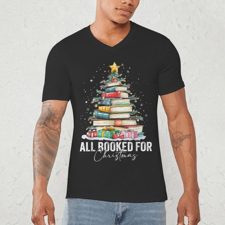 All Booked For Christmas Coquette Books Teacher Xmas Tree Men's V-Neck T-Shirt