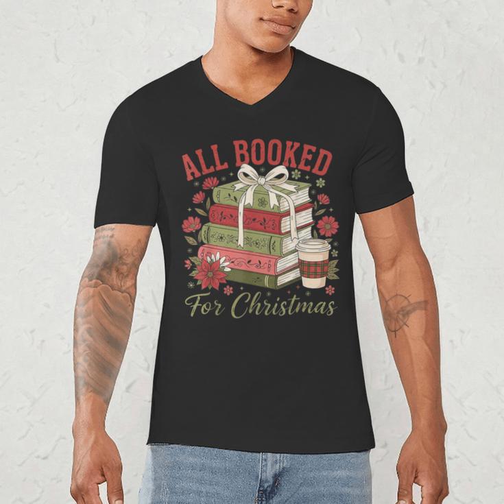 All Booked For Christmas Coquette Xmas Book Club Book Lovers Men's V-Neck T-Shirt
