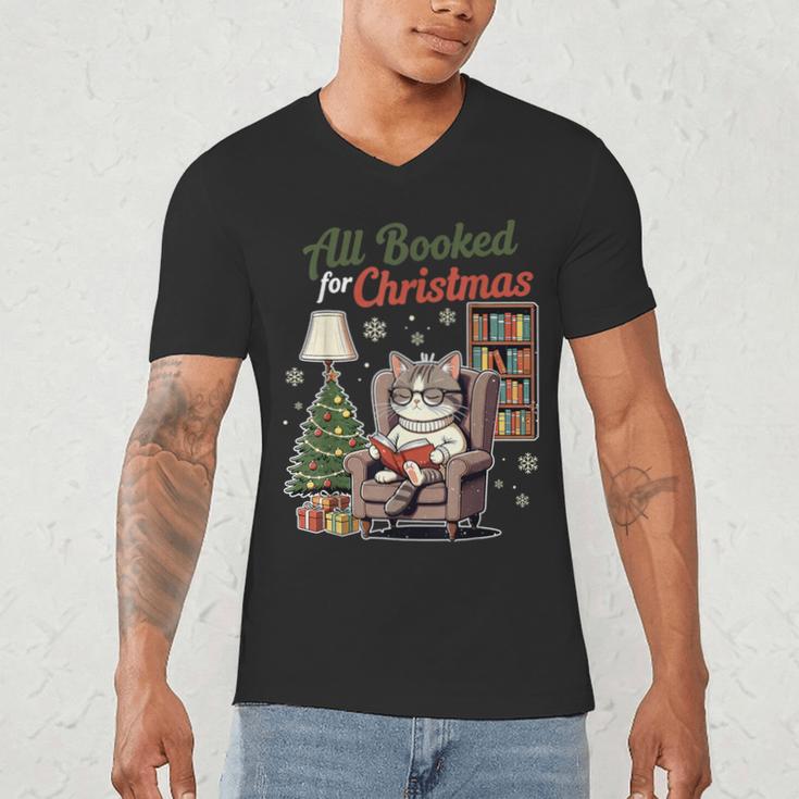 All Booked For Christmas Cute Bookish Cat Lover Men's V-Neck T-Shirt All Booked For Christmas Cute Bookish Cat Lover Men's V-Neck T-Shirt