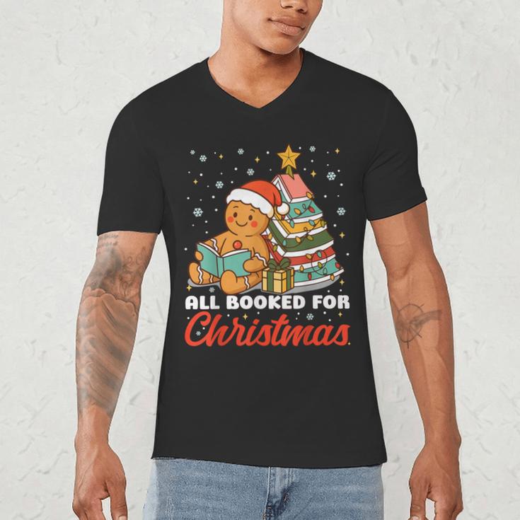 All Booked For Christmas Gingerbread Christmas Tree Book Kid Men's V-Neck T-Shirt