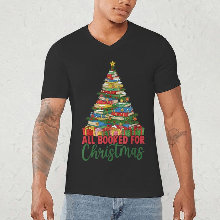 All Booked For Christmas Reading Books Librarian Holiday Men's V-Neck T-Shirt