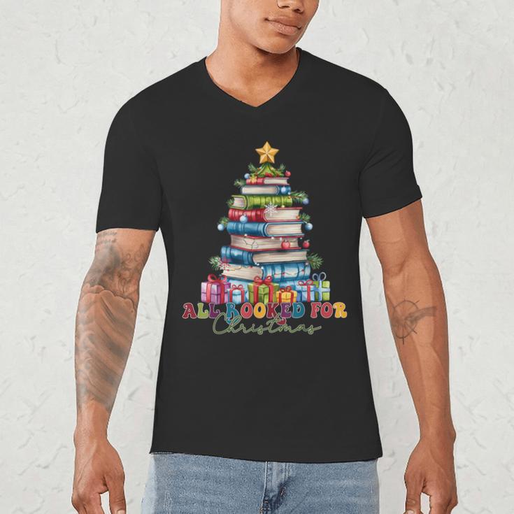 All Booked For Christmas Teacher Reading Student Bookworm Men's V-Neck T-Shirt All Booked For Christmas Teacher Reading Student Bookworm Men's V-Neck T-Shirt