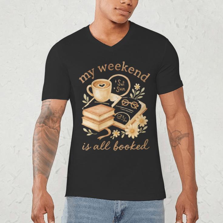My Weekend Is All Booked Cozy Book Lover Reading Men's V-Neck T-Shirt