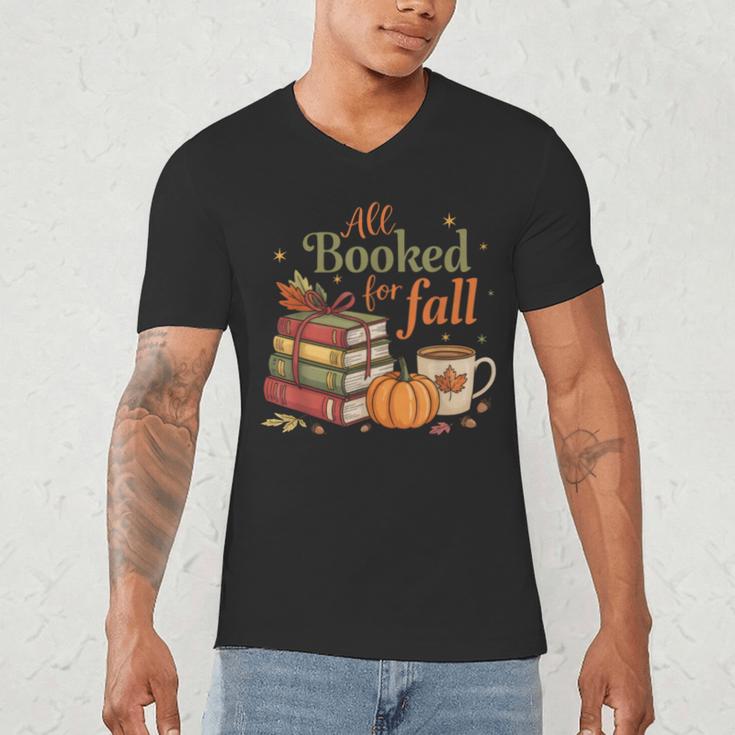 All Booked For Fall Books Coffee Fall Leaves Pumpkins Autumn Men's V-Neck T-Shirt