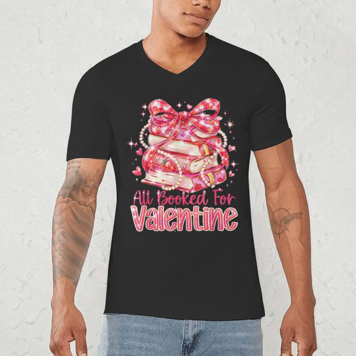 All Booked For Valentine Cute Pink Book Lover Aesthetic Men's V-Neck T-Shirt
