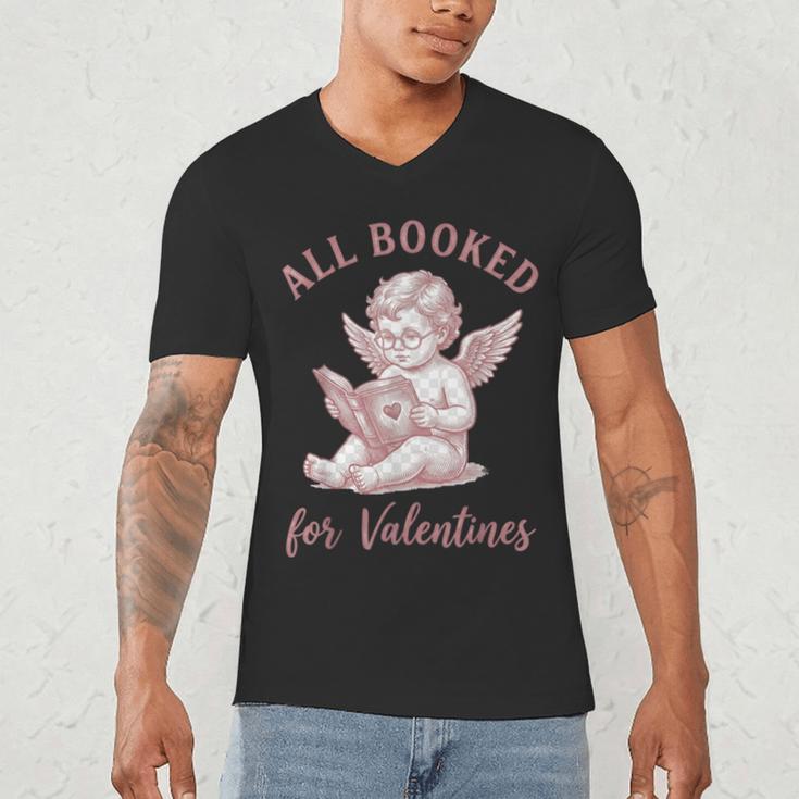 All Booked For Valentines Cute Cherub Vintage Book Lover Men's V-Neck T-Shirt