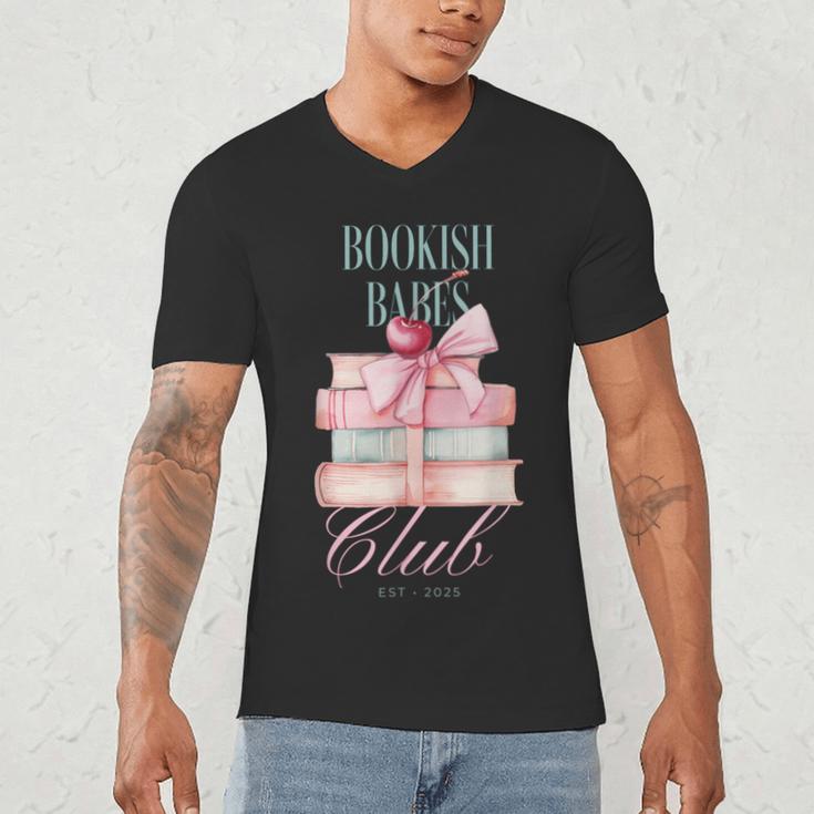 Bookish Babes Club Cute Pink Book Stack With Bow Men's V-Neck T-Shirt Bookish Babes Club Cute Pink Book Stack With Bow Men's V-Neck T-Shirt