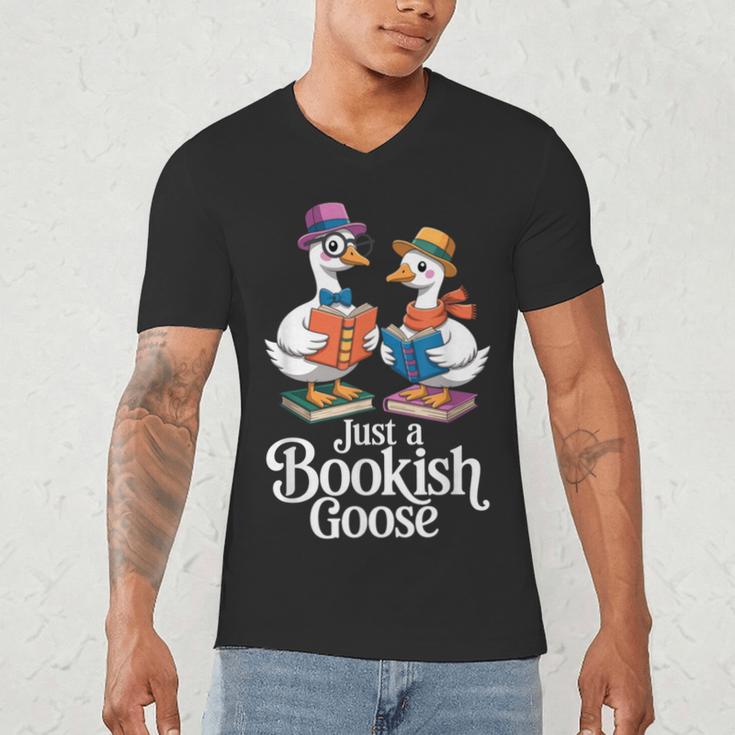 Bookish Goose Cute Geese With Hats Reading Books Men's V-Neck T-Shirt Bookish Goose Cute Geese With Hats Reading Books Men's V-Neck T-Shirt