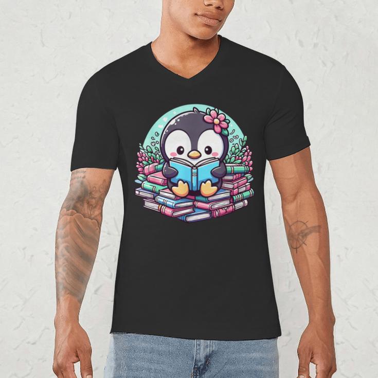 Bookish Penguin Heart A Readers Love Penguins Men's V-Neck T-Shirt