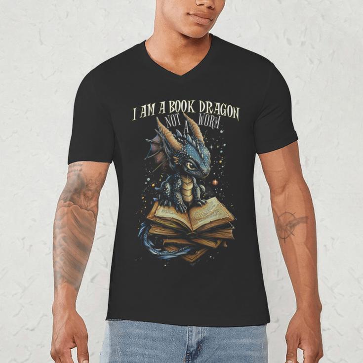 Bookish Quote I Am a Book Dragon Not a Worm Reading Book Men's V-Neck T-Shirt