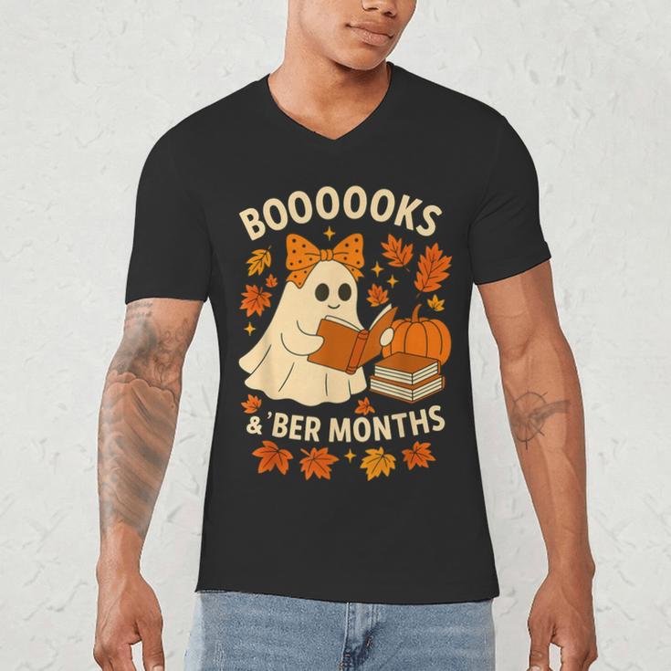 Books And BER Months Fall Librarian Reading Halloween Men's V-Neck T-Shirt