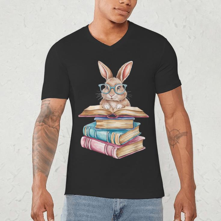Books Bookworm Reader Book Cute Reading Bunny With Glasses Men's V-Neck T-Shirt Books Bookworm Reader Book Cute Reading Bunny With Glasses Men's V-Neck T-Shirt