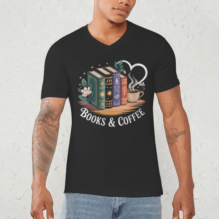 Books And Coffee Book Lover Bookish Green Book Theme Reading Men's V-Neck T-Shirt