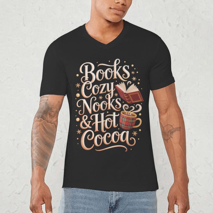 Books Cozy Nooks Hot Cocoa Winter Reading Warmth Comfort Men's V-Neck T-Shirt