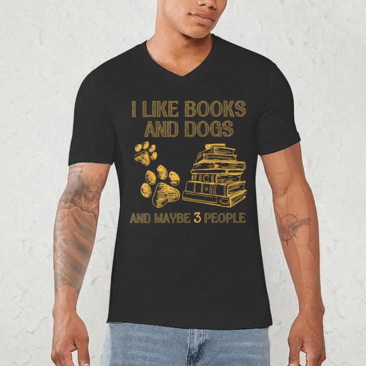I Like Books And Dogs And Maybe 3 People Vintage Sayin Men's V-Neck T-Shirt