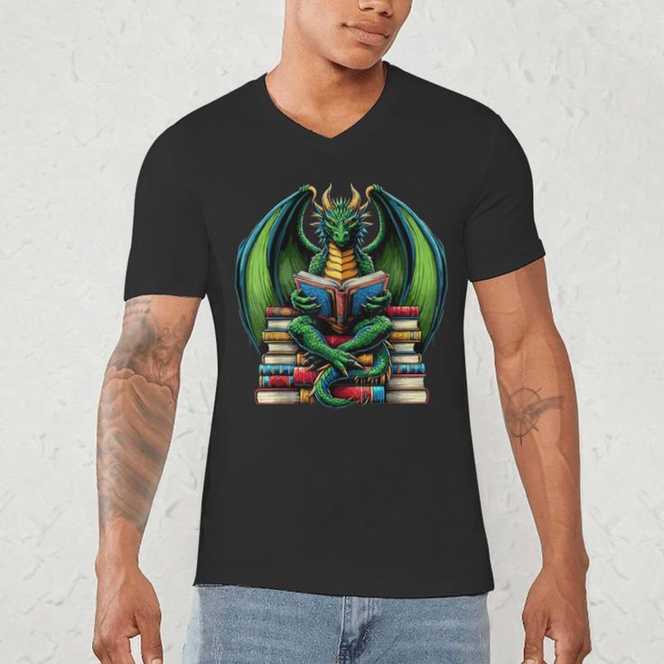 Books Dragon Reading Book Men's V-Neck T-Shirt