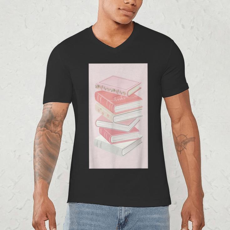 Books Flowers Art Flower Stack Pastel Feminine Men's V-Neck T-Shirt