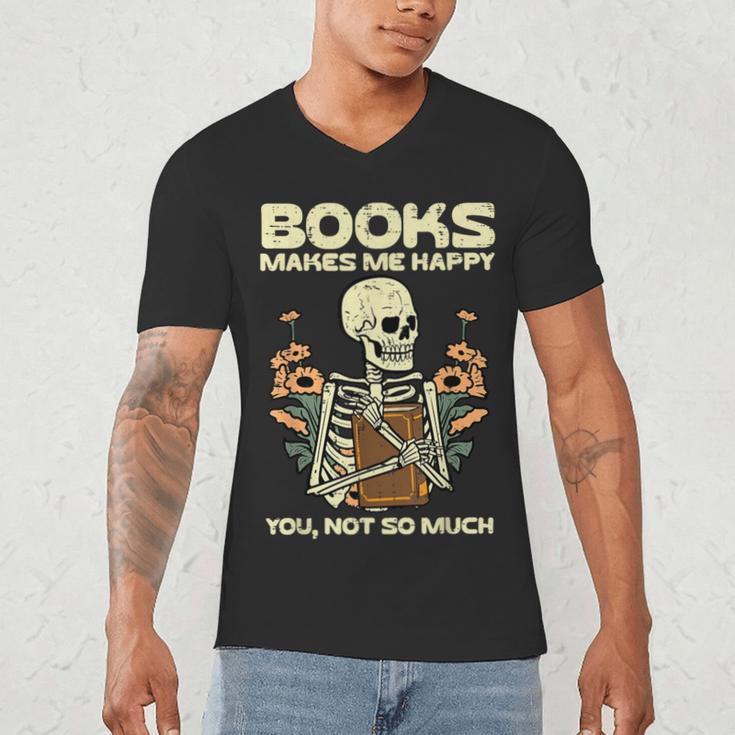 Books Make Me Happy Skeleton Read Reading Librarian Book Men's V-Neck T-Shirt