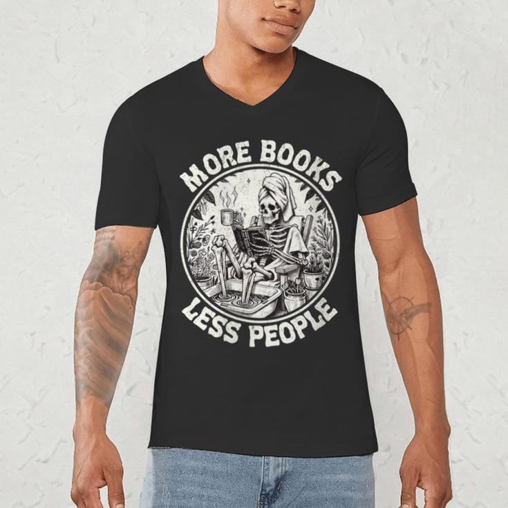 More Books Less People Introvert Skeleton Reading Men's V-Neck T-Shirt More Books Less People Introvert Skeleton Reading Men's V-Neck T-Shirt