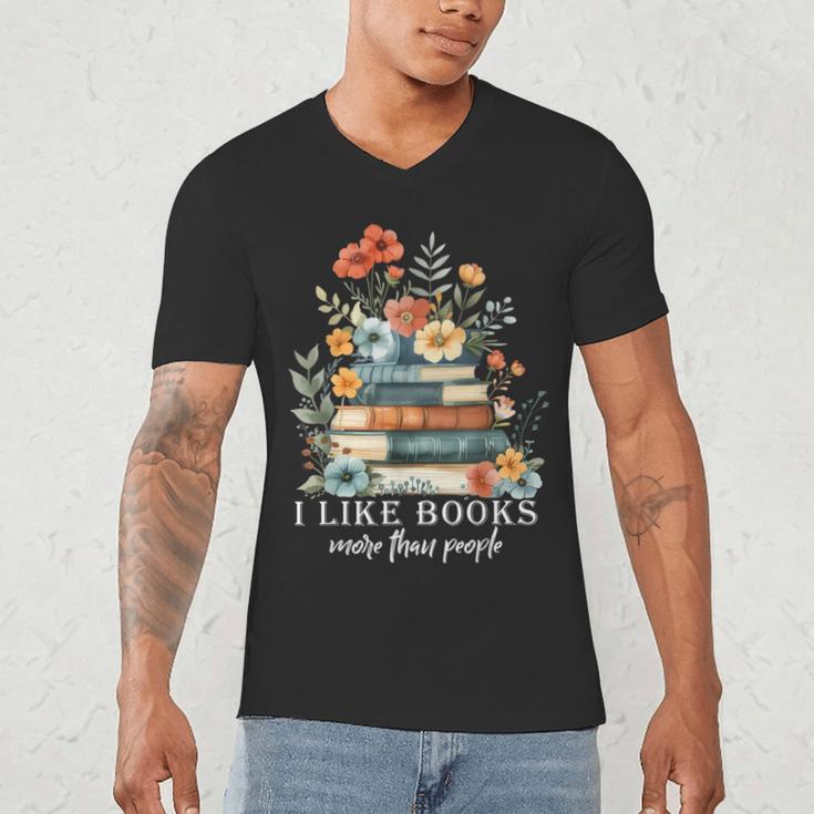 I Like Books More Than People Reading Reader Bookworm Saying Men's V-Neck T-Shirt