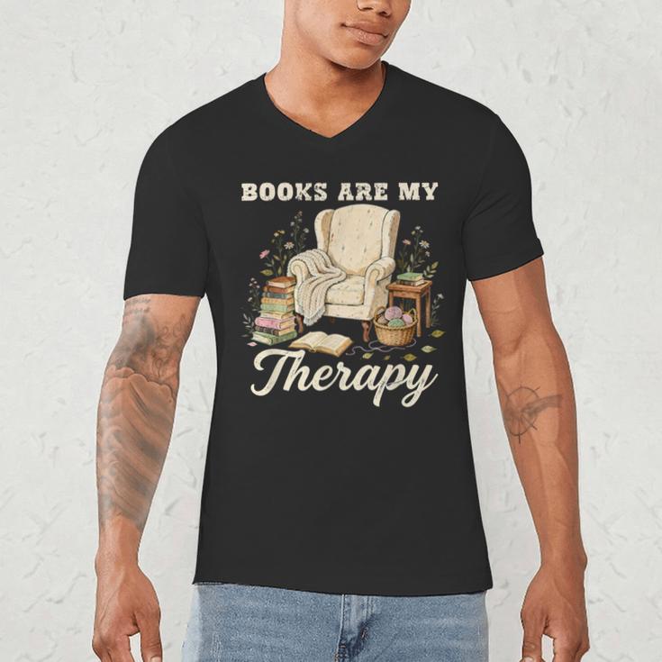 Books Are My Therapy Cozy Reading Chair Artwork Men's V-Neck T-Shirt