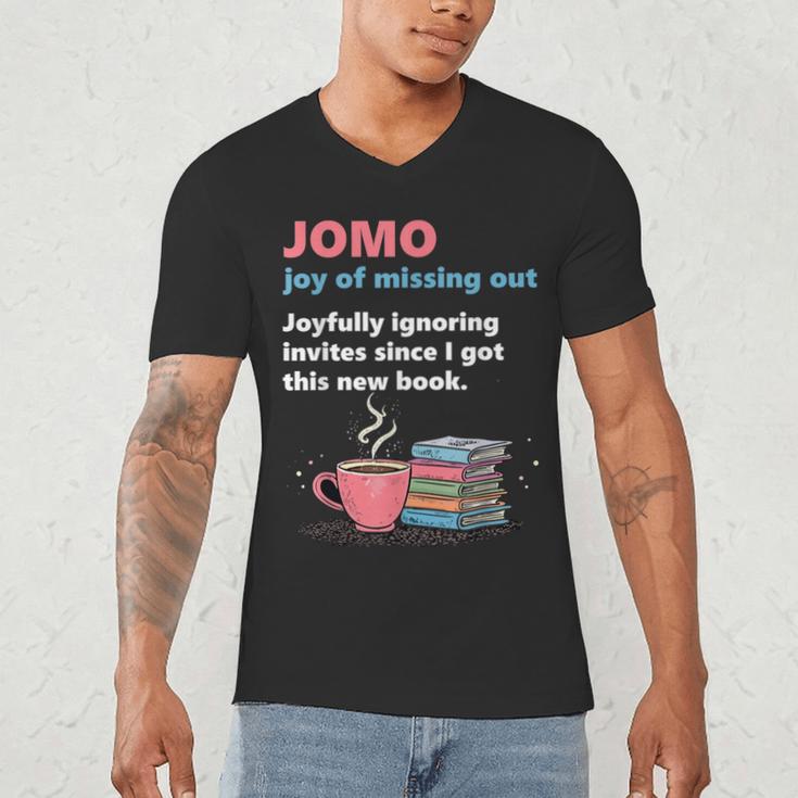 Books Saying JOMO Joy Of Missing Out For Bookworms Men's V-Neck T-Shirt