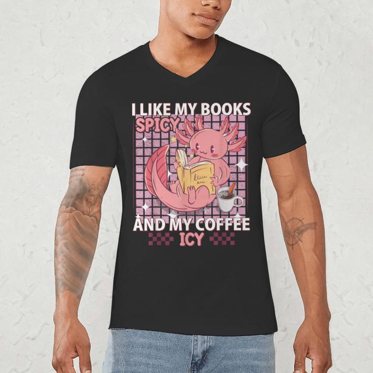 I Like My Books Spicy And My Coffee Icy Librarian Men's V-Neck T-Shirt