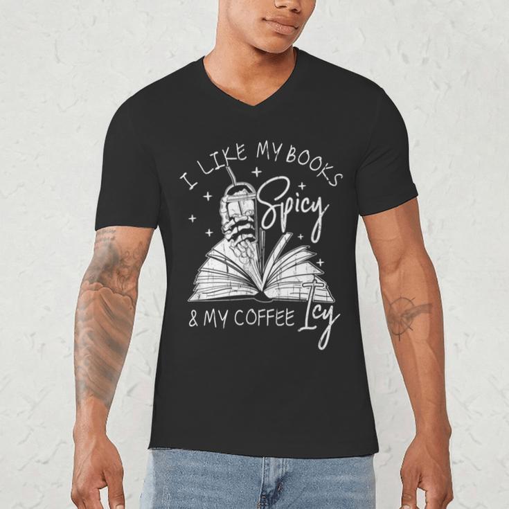 I Like My Books Spicy And My Coffee ICY Men's V-Neck T-Shirt