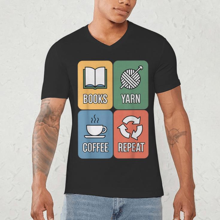 Books Yarn Coffee Repeat Crocheting Men's V-Neck T-Shirt