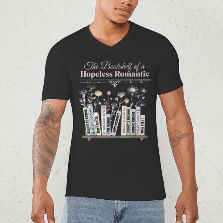 The Bookshelf Of a Hopeless Romantic Rom-Com Reading Bookish Men's V-Neck T-Shirt