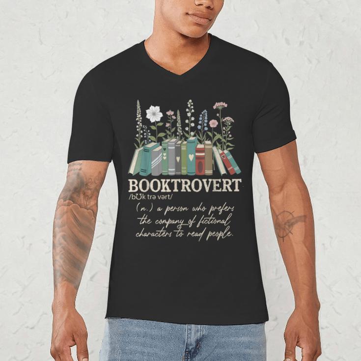 Booktrovert Definition Floral Books Reading Teacher Library Men's V-Neck T-Shirt