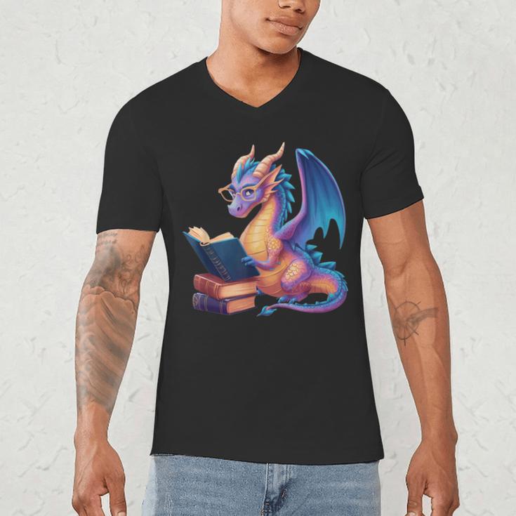 Bookworm Book Lover Women Girls Dragon Reading Men's V-Neck T-Shirt