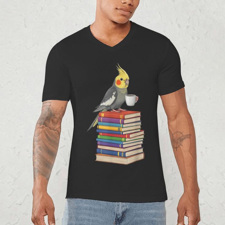 Bookworm Cockatiel Bird Reading Books Drinking Coffee Lover Men's V-Neck T-Shirt Bookworm Cockatiel Bird Reading Books Drinking Coffee Lover Men's V-Neck T-Shirt