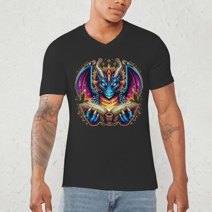 Bookworm Dragon Reading Book Lover Men's V-Neck T-Shirt Bookworm Dragon Reading Book Lover Men's V-Neck T-Shirt