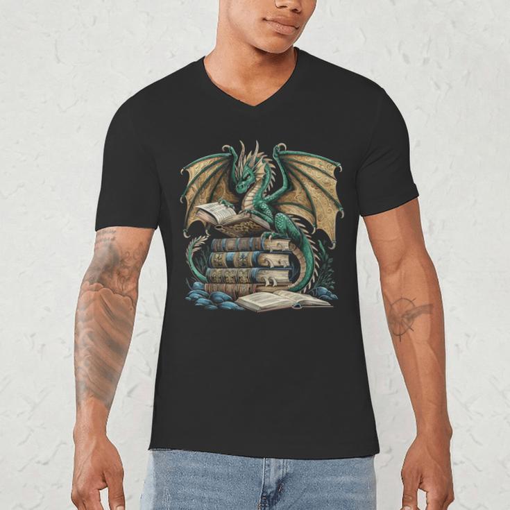 Bookworm Dragons Reading Book Dragons And Books Men's V-Neck T-Shirt