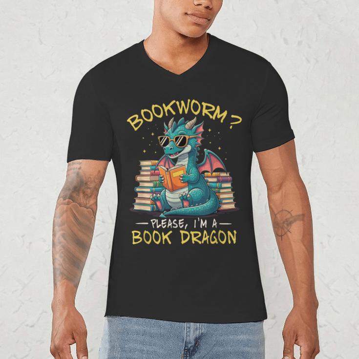 Bookworm I'm A Book Dragon Reading Books Bookish Book Lover Men's V-Neck T-Shirt