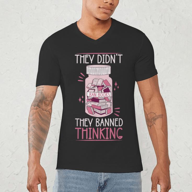 Bookworm Library Banned Book -Adults Short Sleeve Modern Crew Neck Small Straight Imported They Didn't Ban Books They Banned Thinking Men's V-Neck T-Shirt