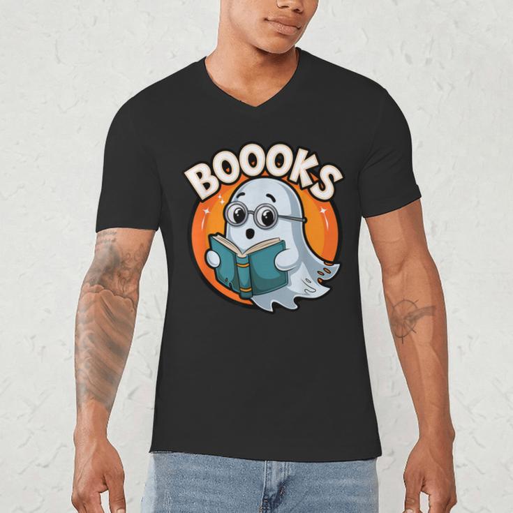 BOOOKS Cute Ghost Reading Books Halloween Men's V-Neck T-Shirt