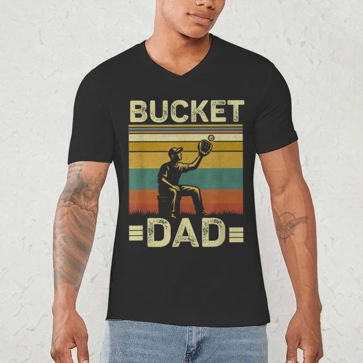 Bucket Dad Softball Dad Baseball Coach Father's Day Men's V-Neck T-Shirt Bucket Dad Softball Dad Baseball Coach Father's Day Men's V-Neck T-Shirt