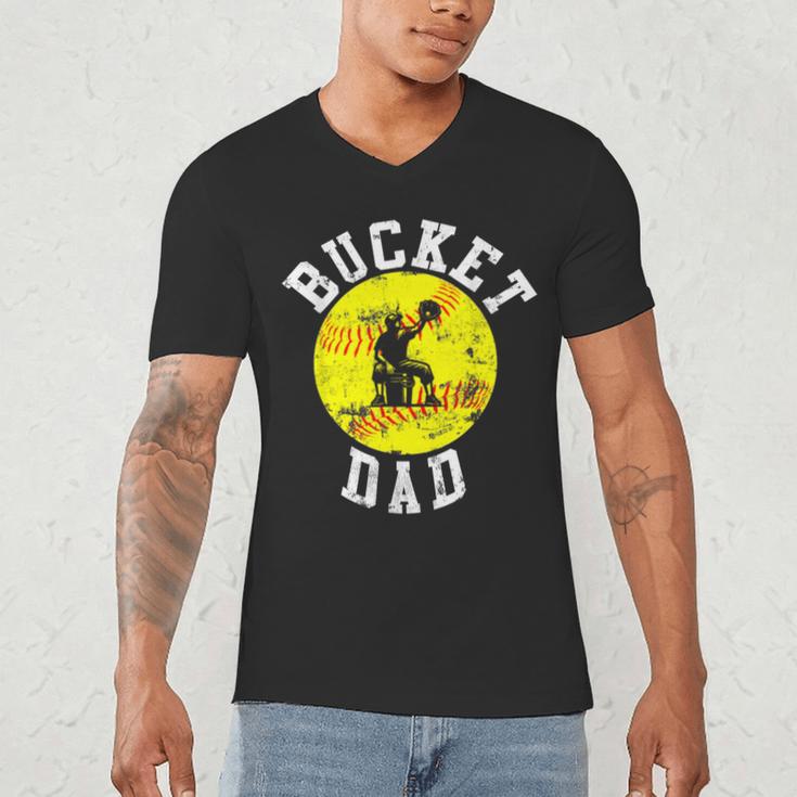 Bucket Dad Softball Dad Baseball Father's Coach Men's V-Neck T-Shirt Bucket Dad Softball Dad Baseball Father's Coach Men's V-Neck T-Shirt
