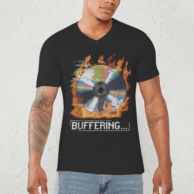 Buffering Glitched CD On Fire 2000s Nostalgia Men's V-Neck T-Shirt Buffering Glitched CD On Fire 2000s Nostalgia Men's V-Neck T-Shirt