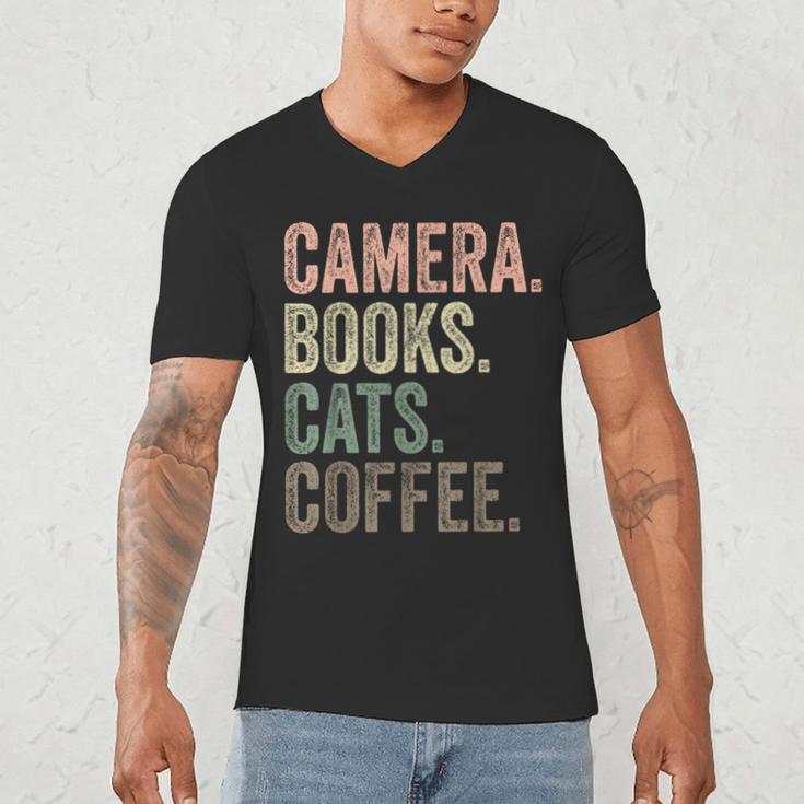 Camera Books Cats And Coffee Lover Photography Men Women Men's V-Neck T-Shirt Camera Books Cats And Coffee Lover Photography Men Women Men's V-Neck T-Shirt