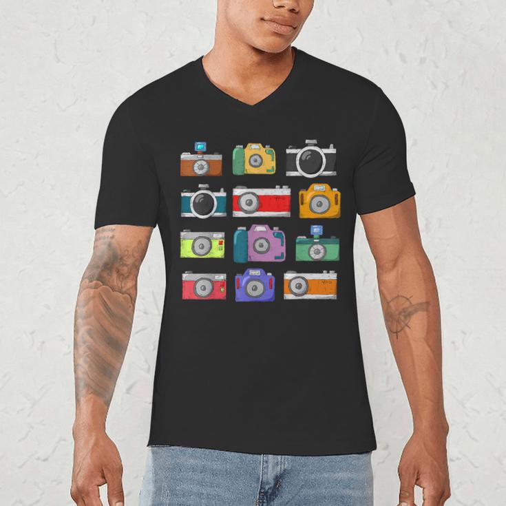 Camera Hand Drawn Old Nostalgia Retro Lens Styles Men's V-Neck T-Shirt