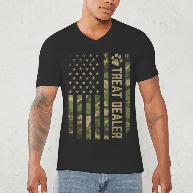 Camo Cat Treat Dealer American Flag US Cat Dad 4th Of July For Men Women Men's V-Neck T-Shirt