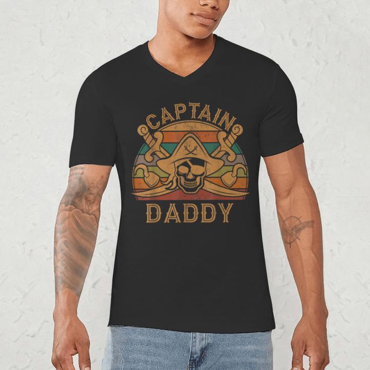 Captain Daddy Pirate Jolly Roger Flag Dad Halloween Men's V-Neck T-Shirt