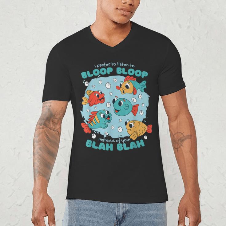 Cartoon Sarcasm Anti-Social Nihilism Introvert Fish Men's V-Neck T-Shirt Cartoon Sarcasm Anti-Social Nihilism Introvert Fish Men's V-Neck T-Shirt