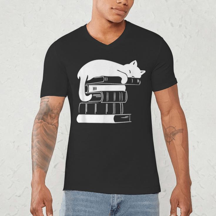 Cat Book Books And Cats Cat Lover Cat Mom Book Lovers Men's V-Neck T-Shirt Cat Book Books And Cats Cat Lover Cat Mom Book Lovers Men's V-Neck T-Shirt