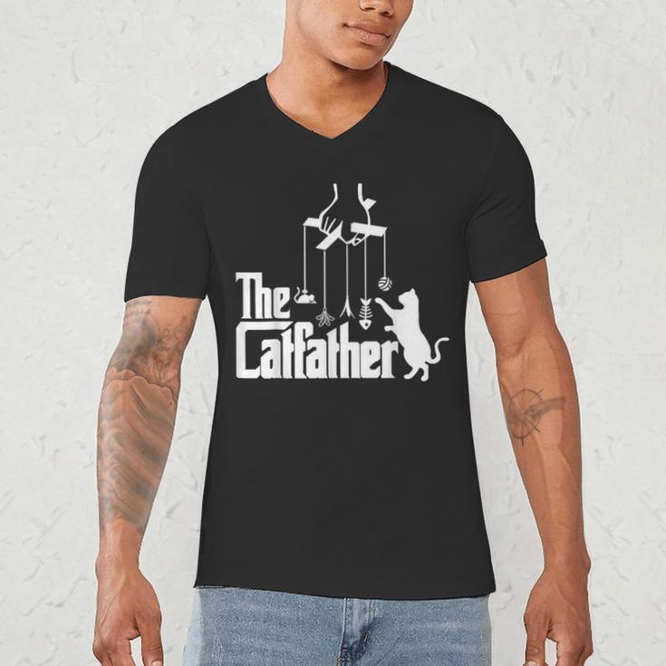 Cat Dad Life The Catfather Fathers Day Vintage Men's V-Neck T-Shirt