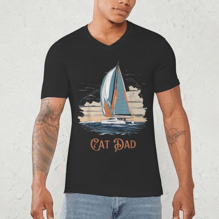 Cat Dad Vintage Catamaran Sailing Men's V-Neck T-Shirt